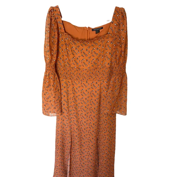 French Connection Dress Orange Floral Square Neck‎ Long Sleeve Midi - Image 2