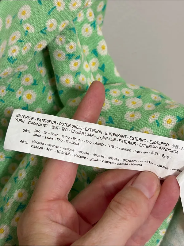 Zara Linen Blend Puff Sleeve Mini Dress in Light Green Floral Daisy Print Size S - Image 8