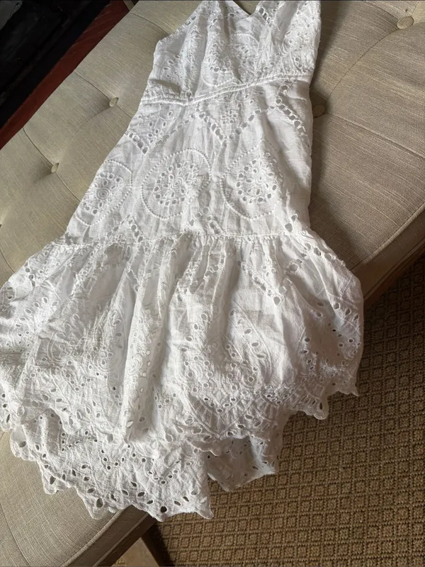 Japna 100% Cotton White Eyelet Lace Summer Dress Size Small - Image 3