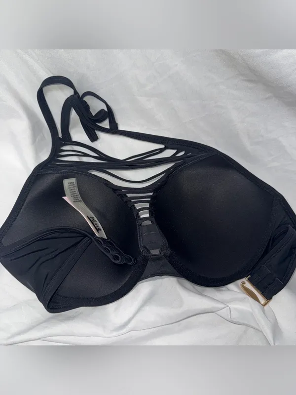 Victoria’s Secret vintage Black Strappy Halter Push-Up Bikini Top - Image 3