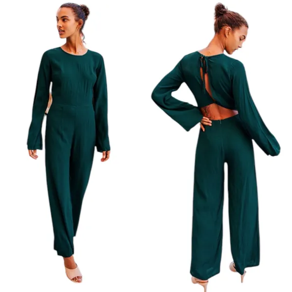 Lulus Moments That Last Hunter Green LS Cutout Jumpsuit XL - Image 2