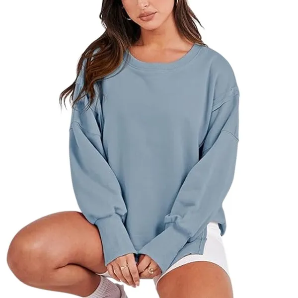 NWT ~ Women's Oversized Light Blue Hi-Lo Tunic Sweatshirt Raw Edge ~ Small - Image 3
