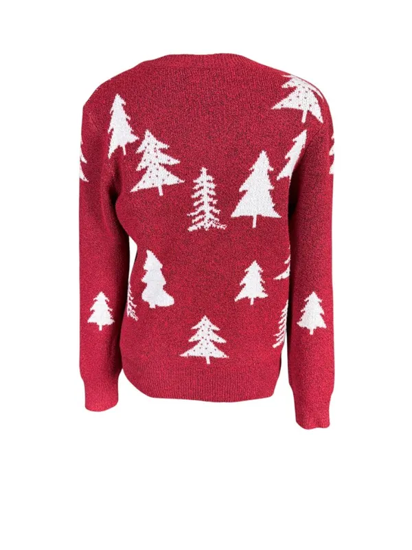 Holiday Time women's red winter tree long sleeve crewneck sequin sweater S - Image 4