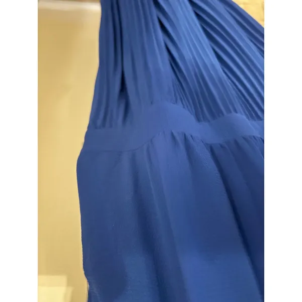 Maggy London Royal Blue Halter Pleated Midi Dress Tie Neck Sleeveless - Image 3