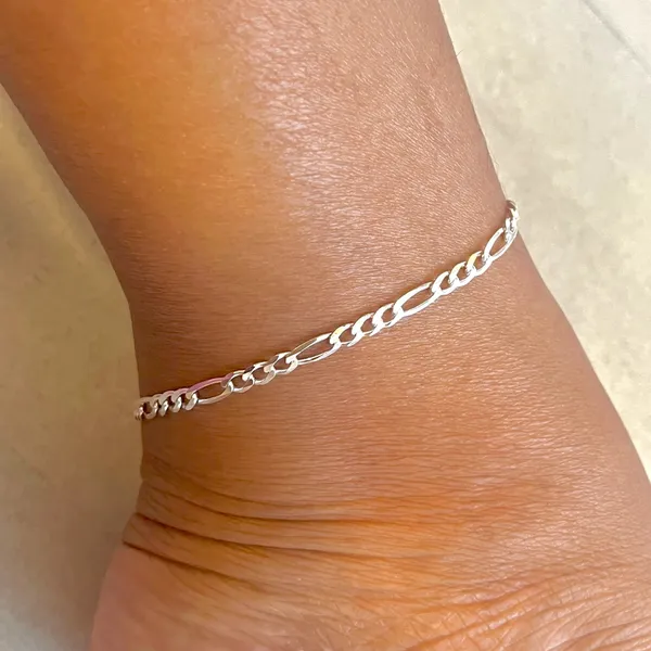 925 Sterling Silver Figaro Chain Anklet - Image 3