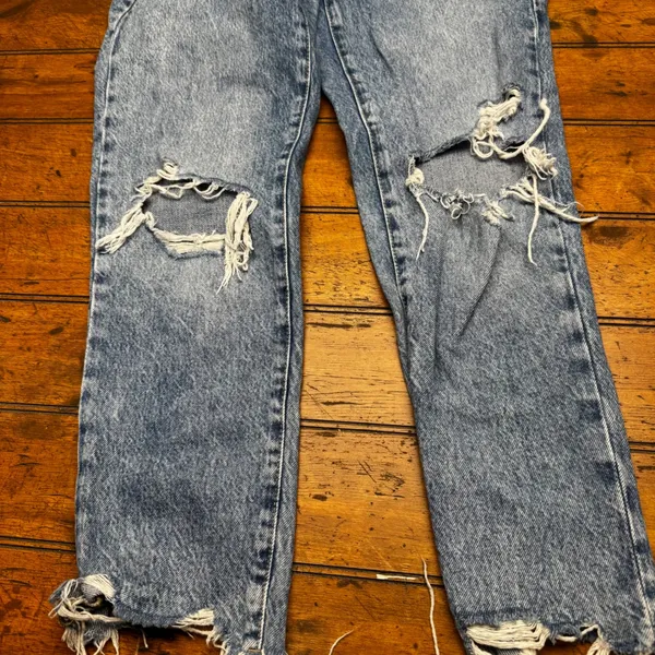 Garage Denim Mom Jeans Blue Distressed Ripped High Rise‎ Womens Size 03 26 - Image 2