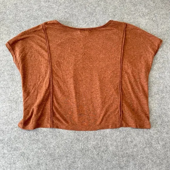 Max Studio London Chestnut Brown‎ Linen Blend Boxy Crop Top Women's Medium NWT - Image 8