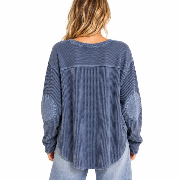 Free People FP One Blue Waffle Knit Thermal High Low Top Sz S - Image 10