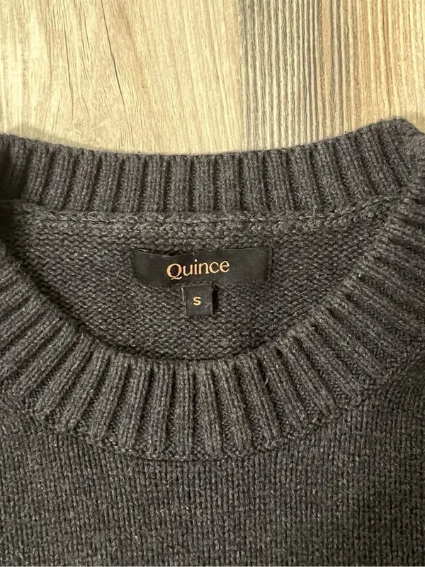 Quince 100% organic cotton Charcoal Boyfriend Crewneck Sweater - Ribbed Hem - Image 2