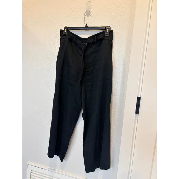 Vince Black Linen Blend Belted Utility Culottes Wide Leg Cropped Pants Size 6 - Image 6