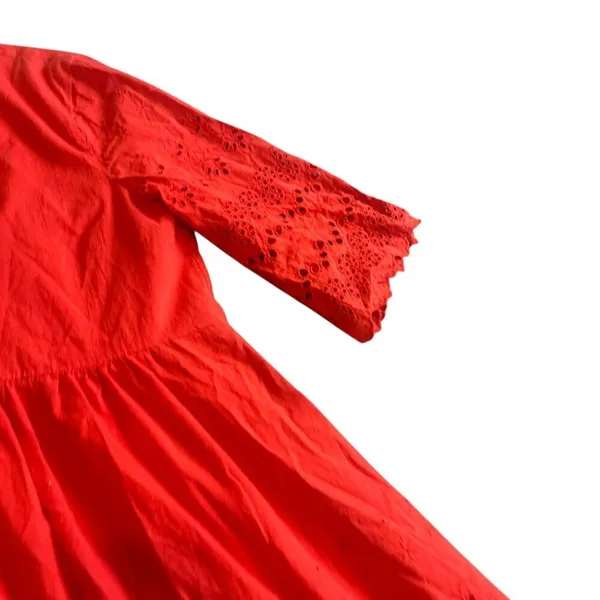 Madewell A-Line Dress Eyelet Cutout Trim 3/4 Sleeves Cotton Size 10 Women's - Image 3