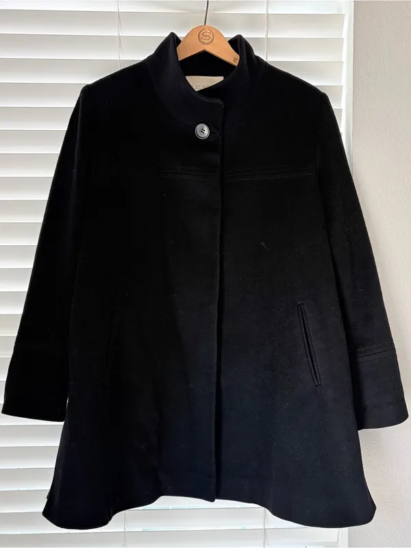 Fleurette Loro Piana 100% Wool Womens Mid Length Pea Coat Black Size 14 USA Made - Image 3