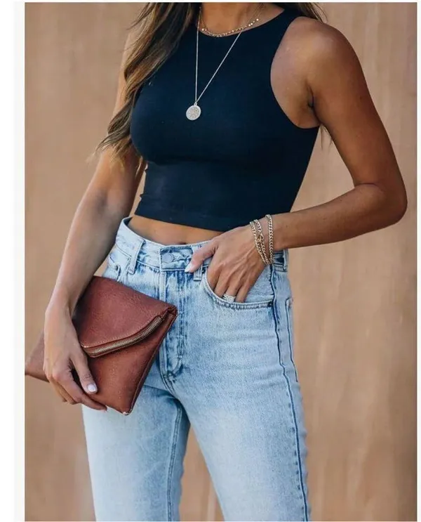 NEW Black Halter Neck Double Lined Tank Crop Top M - Image 5