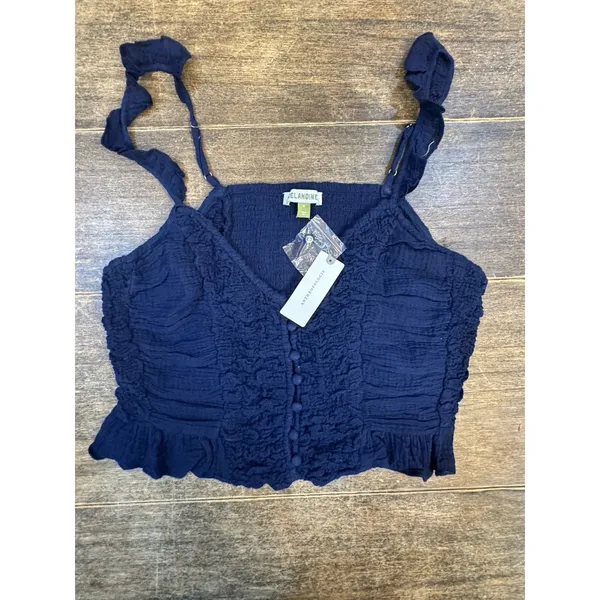 Pilcro Anthropologie Celandine Smocked Crop Top Blue‎ Size Medium Peasant Boho - Image 4