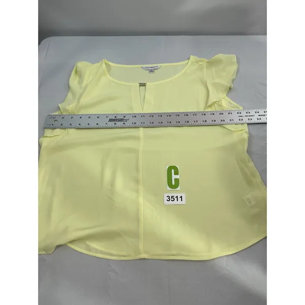 Womans Counterparts Short Sleeve Ruffled Yellow XL Blouse - Image 6