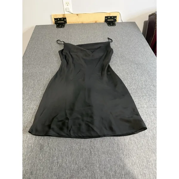 Urban Outfitters Womens Mallory Cowl Neck Slip Mini Dress Sz Small Black Satin - Image 2