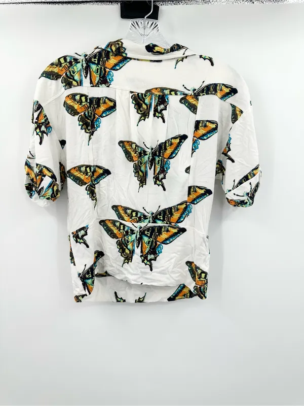 Free People Women's Ready Set Sail Tie-Front Butterfly Print Shirt Size Large - Image 3