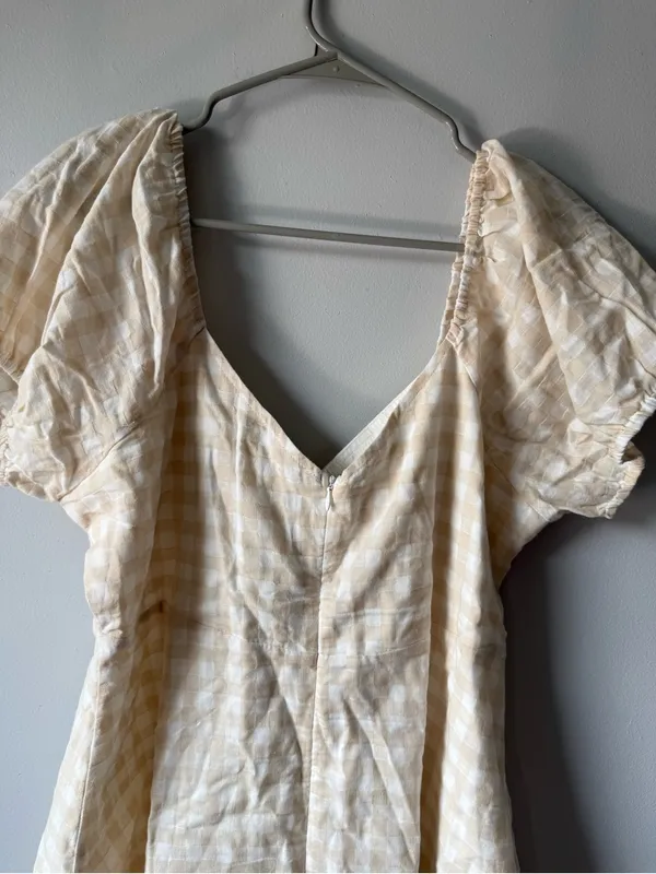 Lulus Love Sweetly Beige Gingham Puff Sleeve Mini Dress Checkered Beige White XL - Image 11