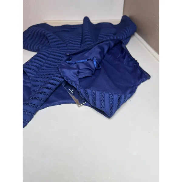 AQUA Navy Blue Lace Fit and Flare Dress Size S - Image 6