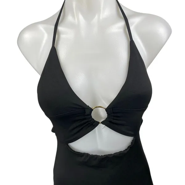 Princess Polly Black Sleeveless Cutout Halter Tie Backless Mini Bodycon Dress 4 - Image 3