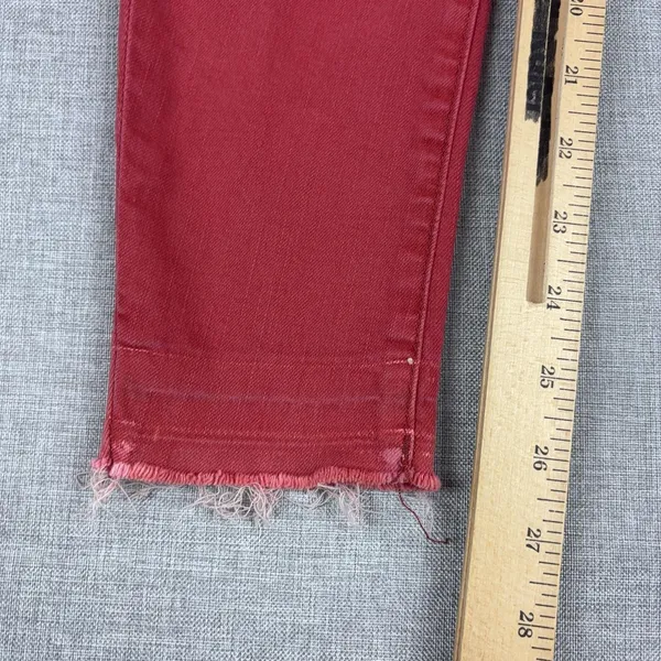 We The Free Jeans Womens 26 Red Mid Rise Skinny Distressed Fringe Hem Denim - Image 6