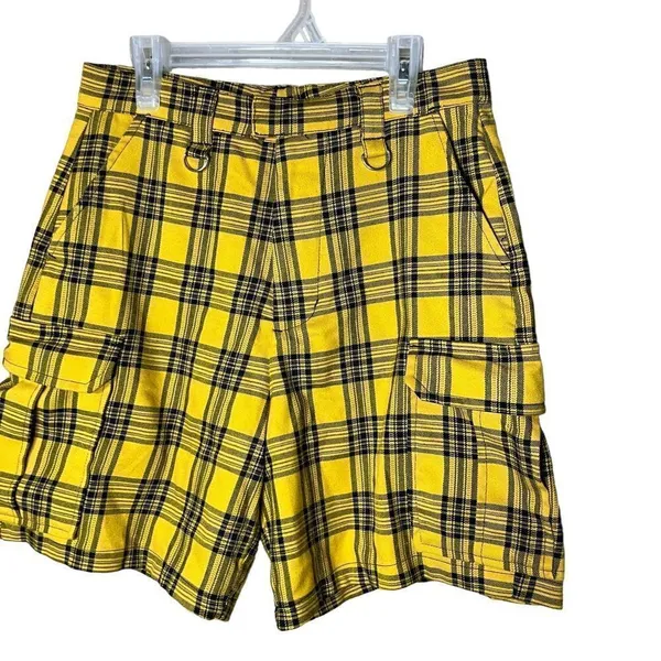 Hot Topic Yellow Plaid Cargo Bermuda Shorts‎ - Image 4