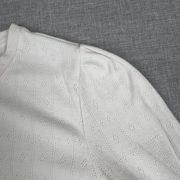 Well Worn T-Shirt Womens L White Crew Neck Long Sleeve Pointelle Knit Top - Image 7