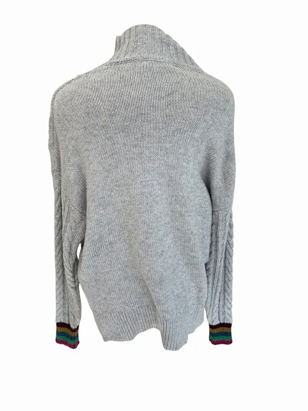 Boden Cable Knit Turtleneck Sweater Gray Large - Image 3
