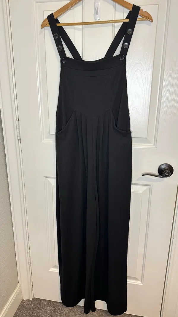 Halara Black Pockets Waffle Casual Wide Leg Overalls - Image 2
