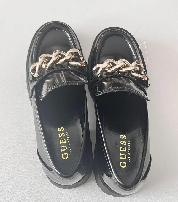 Guess Women's Hillford Shiny Black Faux Leather Platform Chunky Loafers Sz 7.5 - Image 5
