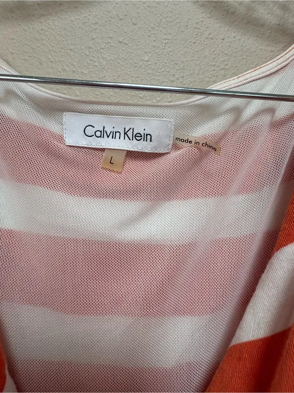 Calvin Klein Orange White Striped Maxi Dress L Cowl Neck Coastal Resort - Image 3