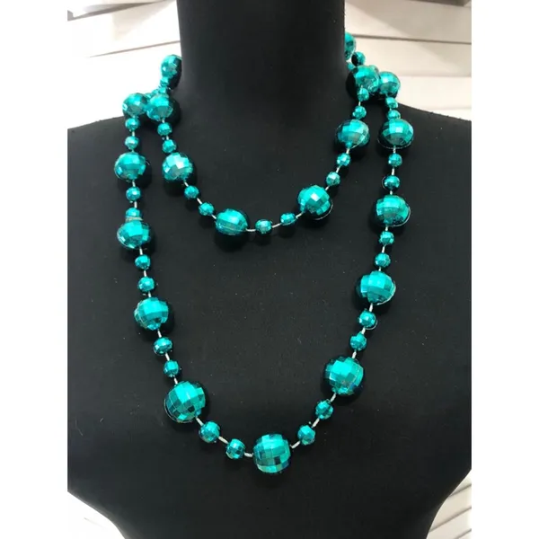Vintage Beaded Teal Blue Necklace and Earring Set - Image 2