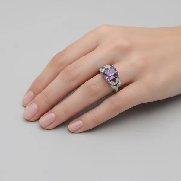Faux Amethyst Crystal Ring Silver - Image 2