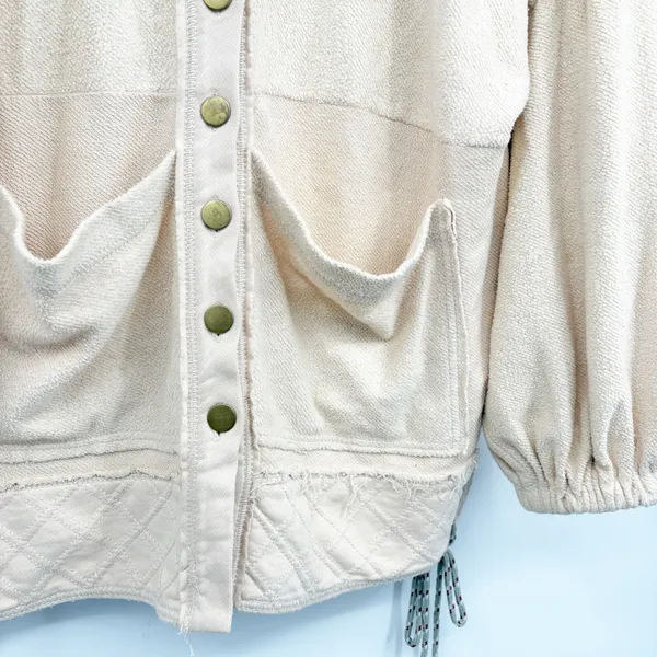 Pilcro Anthropologie Womens Beige Quilted Raw Hem Boho Button Front Shacket S - Image 6
