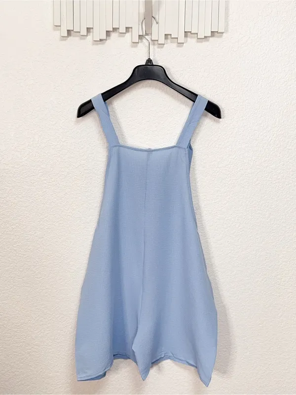 Miss Sparkling Light Blue Tie Strap Pocket Overall Romper Shorts - Image 7
