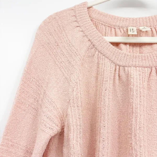 Meadow Rue Anthropologie Womens Peach Textured Boucle Boho Ribbed Sweater Size S - Image 4