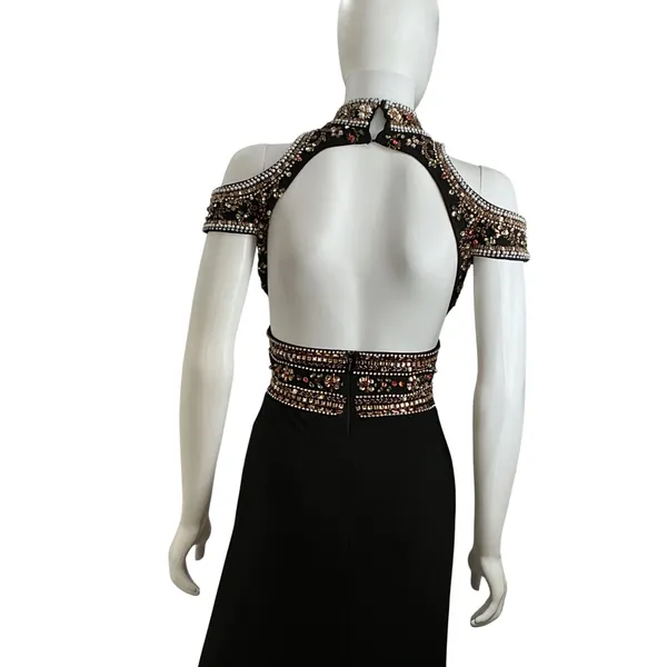 Mac Duggal Womens Black Beaded Cold Shoulder Open Back Evening Gown‎ Size 0 - Image 8