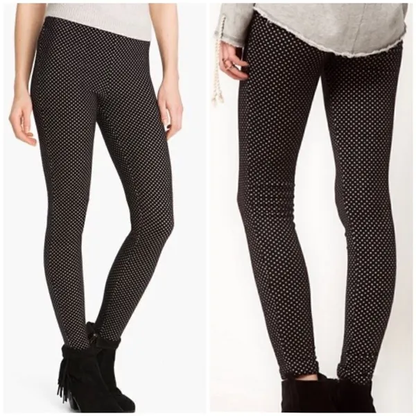 Free People Black & White Polka Dot Thick Leggings - Image 2