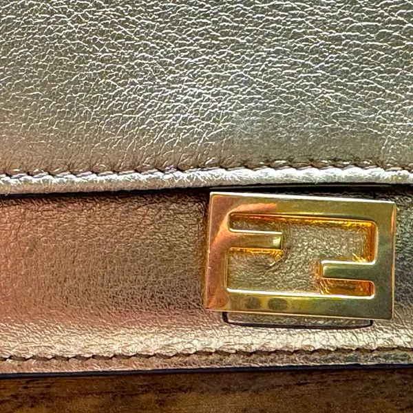 Fendi Metallic Gold Baguette FF Monogram Card Holder & Wallet - Image 3