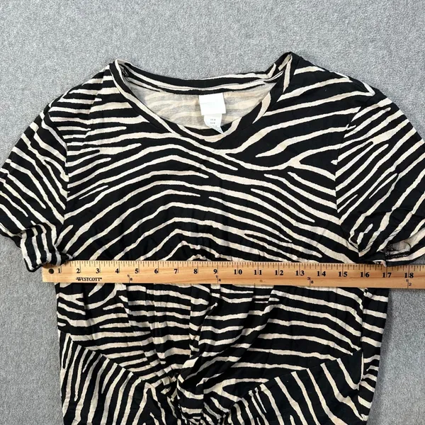 H&M Zebra Print Knotted Cropped Tee Shirt Womens Medium Short Sleeve Black/Beige - Image 5