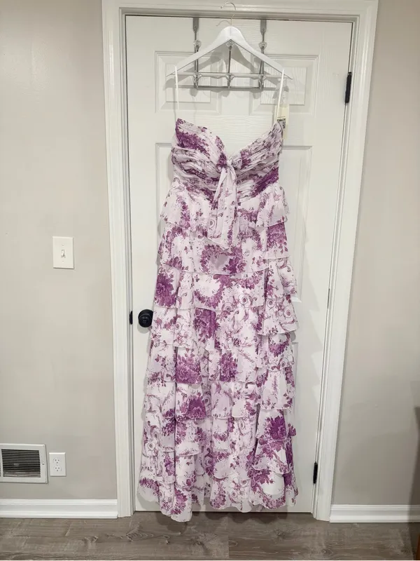 NWT STACEES Lilac Floral Wedding Guest Tiered Strapless Formal Dress Size 16 - Image 2
