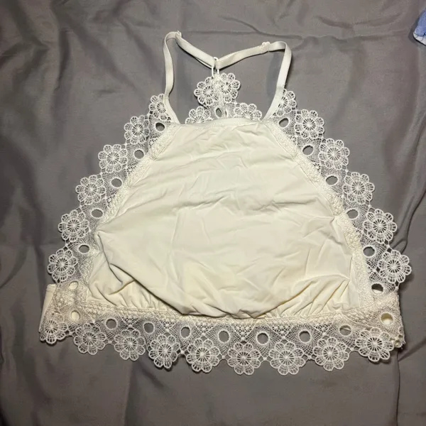 Aerie Highneck Lace White Bralette Medium - Image 2
