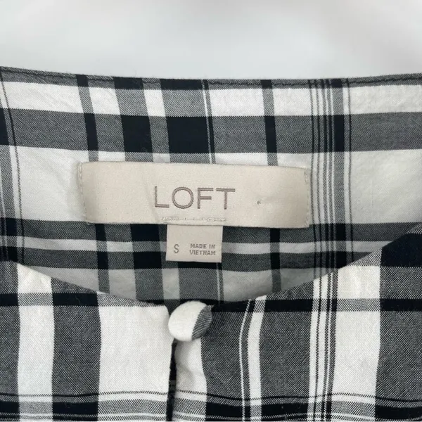 LOFT ANN TAYLOR Top Peplum Plaid Blouson Henley B&W Business Casual Size Small - Image 3
