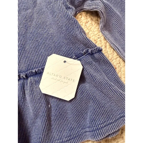 NWT Altar'd State Cropped Mineral Wash Indigo Ribbed Peplum Top S Cottagecore - Image 6