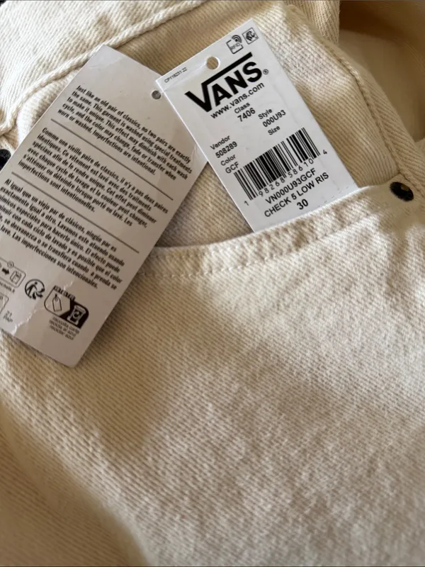 NWT VANS Check-5 Low Rise Extra Baggy Jeans In Ecru SZ-30 - Image 12