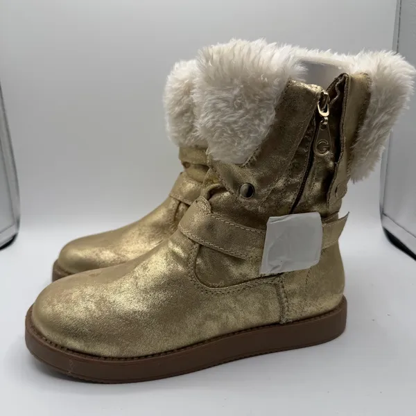 G by Guess Gold Metallic Faux Fur Fold Over Winter Boots Women’s 6 NWOB - Image 3