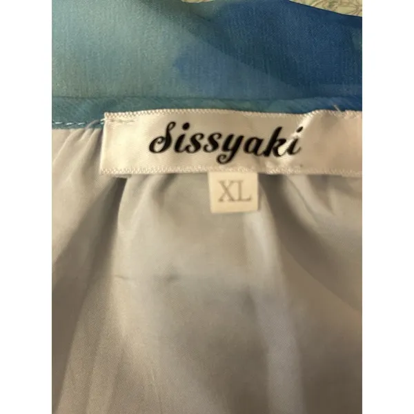 Sissyyaki Women’s XL Blue Green Watercolor Floral V Neck Empire Waist Maxi Dress - Image 5