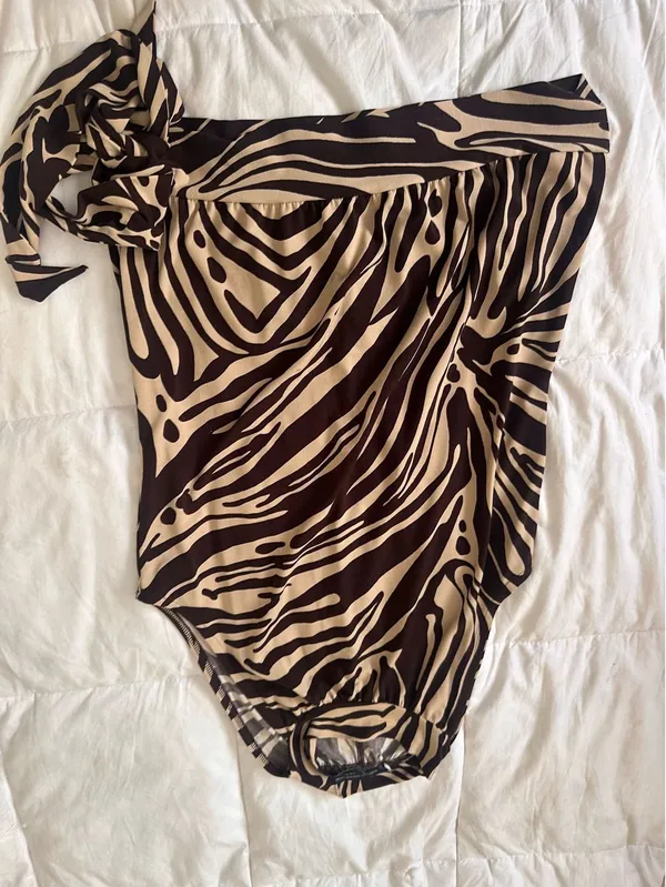 Brown zebra print high neck top - Image 2