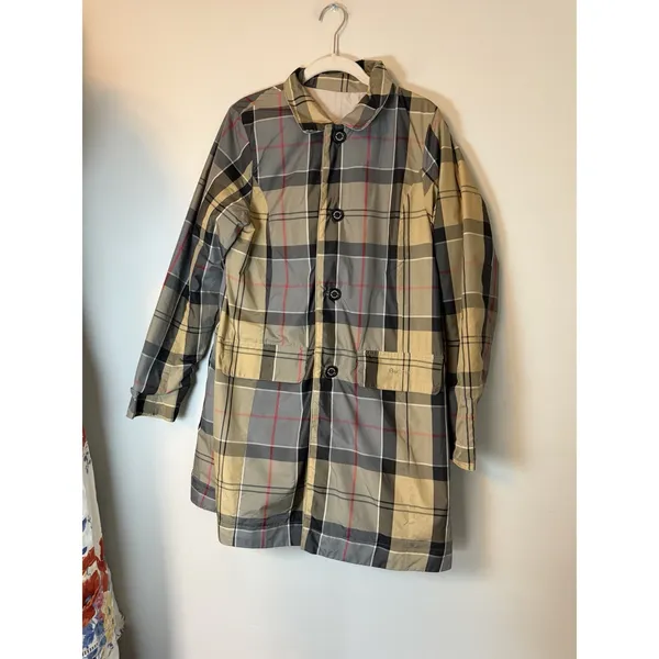 Barbour Babbity Reversible Waterproof Jacket Womens US 6 Tan/plaid NEW READ - Image 3