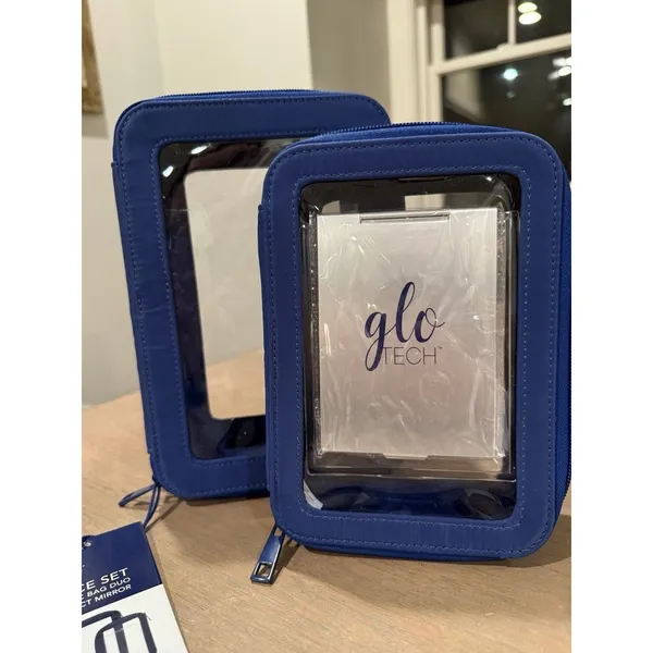 Glo Tech Cosmetic Set 2 Bags + Mirror Gr8 Mah Jongg Tile Bag Blue NEW Fast Ship - Image 4